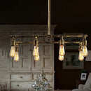 GobekUsa Rustic Kitchen Island Pendant Light with Aged Brass Finish and 8 Water Pipe Wrought Iron Lights