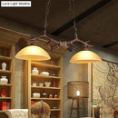GobekUsa Rustic Glass Hanging Lamp with Wood and Rope Accents - Bowl Shade Pendant (Amber, 2 Bulbs)