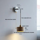 GobekUsa Ash Wood LED Wall Light with Pull Chain Switch, Japanese Style Bedside Lamp