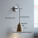 GobekUsa Ash Wood LED Wall Light with Pull Chain Switch, Japanese Style Bedside Lamp