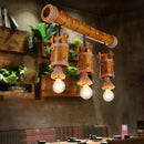 GobekUsa Rustic Bamboo Island Pendant Light with 3 Open Bulbs for Dining Room Ceiling