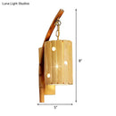 GobekUsa Bamboo Wall Lamp: Wood Cylinder/House/Teapot Sconce Light Fixture with Curved Arm