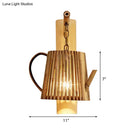 GobekUsa Bamboo Wall Lamp: Wood Cylinder/House/Teapot Sconce Light Fixture with Curved Arm