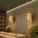 GobekUsa Bamboo Wall Lamp: Wood Cylinder/House/Teapot Sconce Light Fixture with Curved Arm