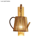 GobekUsa Bamboo Wall Lamp: Wood Cylinder/House/Teapot Sconce Light Fixture with Curved Arm
