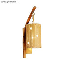 GobekUsa Bamboo Wall Lamp: Wood Cylinder/House/Teapot Sconce Light Fixture with Curved Arm