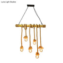 GobekUsa Rustic Bamboo Hanging Lamp with Bare Bulb Design - Dining Room Island Light in Brown