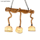 GobekUsa Lodge Style Island Pendant Light with 3 Fabric Dome Shades and Beige Hemp Rope