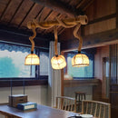 GobekUsa Lodge Style Island Pendant Light with 3 Fabric Dome Shades and Beige Hemp Rope