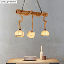 GobekUsa Lodge Style Island Pendant Light with 3 Fabric Dome Shades and Beige Hemp Rope