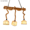 GobekUsa Bamboo Linear Island Pendant Light with Cage Shade - Lodge Style - Beige