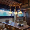 GobekUsa Bamboo Linear Island Pendant Light with Cage Shade - Lodge Style - Beige