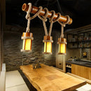 GobekUsa Rustic Bamboo Island Triple Light Ceiling Lamp with Hanging Rope