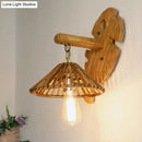 GobekUsa Bamboo Wall Sconce with Asian-Inspired Design and Wood Backplate in Beige