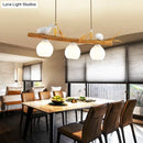 GobekUsa Modern Cream Glass Wood Pendant Light with White Bird Deco - Dome Island Fixture