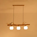 GobekUsa Modern Cream Glass Wood Pendant Light with White Bird Deco - Dome Island Fixture