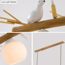 GobekUsa Modern Cream Glass Wood Pendant Light with White Bird Deco - Dome Island Fixture