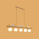 GobekUsa Modern Cream Glass Wood Pendant Light with White Bird Deco - Dome Island Fixture