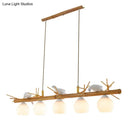 GobekUsa Modern Cream Glass Wood Pendant Light with White Bird Deco - Dome Island Fixture
