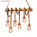 GobekUsa Rustic Bare Bulb Pendant Light with Bamboo Pole and Rope Suspension