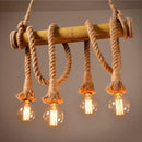 GobekUsa Rustic Bare Bulb Pendant Light with Bamboo Pole and Rope Suspension