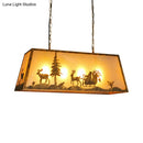 GobekUsa Rustic Etched Linear Island Lamp - 4-Light Plastic and Metal Ceiling Light in Beige