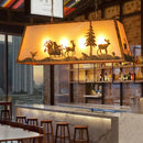 GobekUsa Rustic Etched Linear Island Lamp - 4-Light Plastic and Metal Ceiling Light in Beige