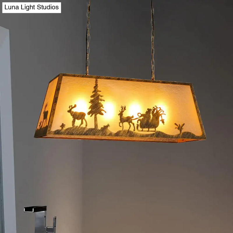 GobekUsa Rustic Etched Linear Island Lamp - 4-Light Plastic and Metal Ceiling Light in Beige, photo 3 of 4