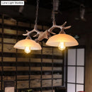 GobekUsa Rustic Beige Glass Island Pendant Light with Antler Decor - Bowl Shape, 2 Bulbs, Ideal for Restaurant Ceilings