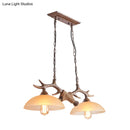 GobekUsa Rustic Beige Glass Island Pendant Light with Antler Decor - Bowl Shape, 2 Bulbs, Ideal for Restaurant Ceilings
