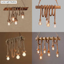 GobekUsa Adjustable Rope Island Light with Bulb in Beige - 3/4/6-Light Bamboo Pendant