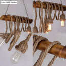 GobekUsa Adjustable Rope Island Light with Bulb in Beige - 3/4/6-Light Bamboo Pendant