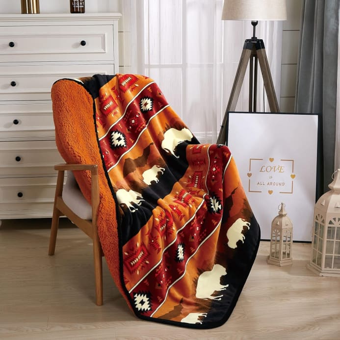 Rustic Bison Sherpa Throw