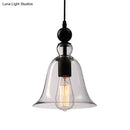 GobekUsa Black Single Ceiling Pendant Lamp Rustic Bell Clear Glass Suspended Lighting Fixture