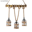 GobekUsa Farm Birdcage Island Lamp: 3-Light Metallic Hanging Ceiling Light with Jute Rope Cord
