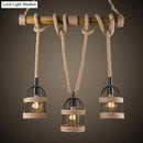 GobekUsa Farm Birdcage Island Lamp: 3-Light Metallic Hanging Ceiling Light with Jute Rope Cord