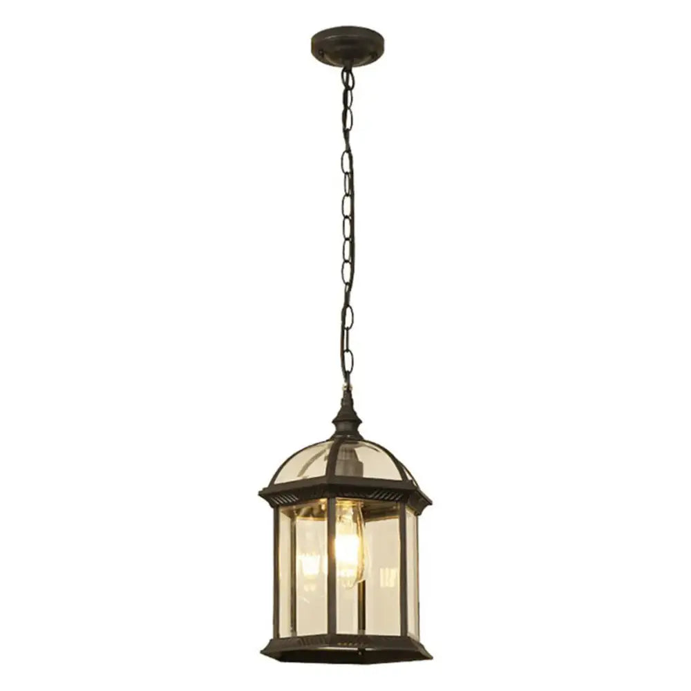 GobekUsa Black Rustic Outdoor Hanging Lantern Light with Clear Glass Flush Mount Fixture, photo 5 of 15
