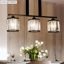 GobekUsa Rustic Black Cylindrical Island Pendant with 3 Lights & Prismatic Crystal, Ideal for Tables