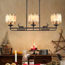 GobekUsa Traditional Black Island Hanging Lamp with 3 Barrel Fabric Shades for Dining Room Lighting