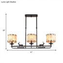 GobekUsa Traditional Black Island Hanging Lamp with 3 Barrel Fabric Shades for Dining Room Lighting