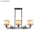 GobekUsa Traditional Black Island Hanging Lamp with 3 Barrel Fabric Shades for Dining Room Lighting