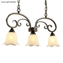GobekUsa Rustic Black Floral Swirls Pendant Island Lamp - 3 Lights, Frosted White Glass - Perfect for Restaurants