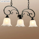 GobekUsa Rustic Black Floral Swirls Pendant Island Lamp - 3 Lights, Frosted White Glass - Perfect for Restaurants