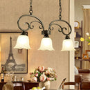 GobekUsa Rustic Black Floral Swirls Pendant Island Lamp - 3 Lights, Frosted White Glass - Perfect for Restaurants