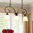 GobekUsa Rustic Black Floral Swirls Pendant Island Lamp - 3 Lights, Frosted White Glass - Perfect for Restaurants