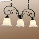 GobekUsa Rustic Black Floral Swirls Pendant Island Lamp - 3 Lights, Frosted White Glass - Perfect for Restaurants