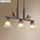 GobekUsa Rustic Opal Glass Island Pendant with Bird Design - 3-Light Fixture for Dining Room in Frosted Flare Style