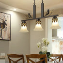 GobekUsa Rustic Opal Glass Island Pendant with Bird Design - 3-Light Fixture for Dining Room in Frosted Flare Style