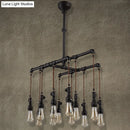 GobekUsa Rustic Black Iron Industrial Pipe LED Island Chandelier for Restaurants