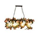 GobekUsa Black Metal 4-Light Linear Island Lamp with Hanging Artificial Plant - Lodge Style